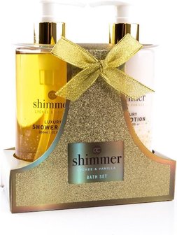Badset Shimmer Goud Lychee &amp; Vanilla - Cadeau pakket dames - moeder - vriendin - echtgenote - romantisch